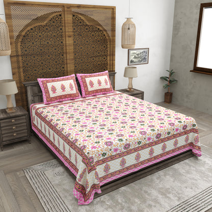 100% pure cotton jaipuri sanganari printed 98*108 king size Premium bedsheet with 2 Matching pillow covers