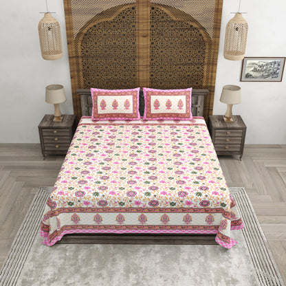 100% pure cotton jaipuri sanganari printed 98*108 king size Premium bedsheet with 2 Matching pillow covers