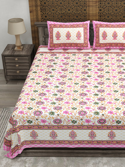 100% pure cotton jaipuri sanganari printed 98*108 king size Premium bedsheet with 2 Matching pillow covers