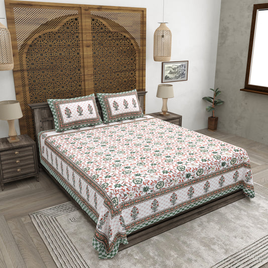 100% pure cotton jaipuri sanganari printed 98*108 king size Premium bedsheet with 2 Matching pillow covers