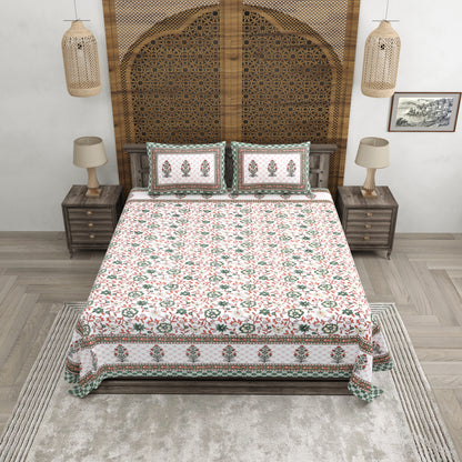 100% pure cotton jaipuri sanganari printed 98*108 king size Premium bedsheet with 2 Matching pillow covers