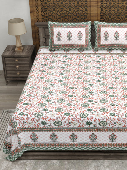 100% pure cotton jaipuri sanganari printed 98*108 king size Premium bedsheet with 2 Matching pillow covers