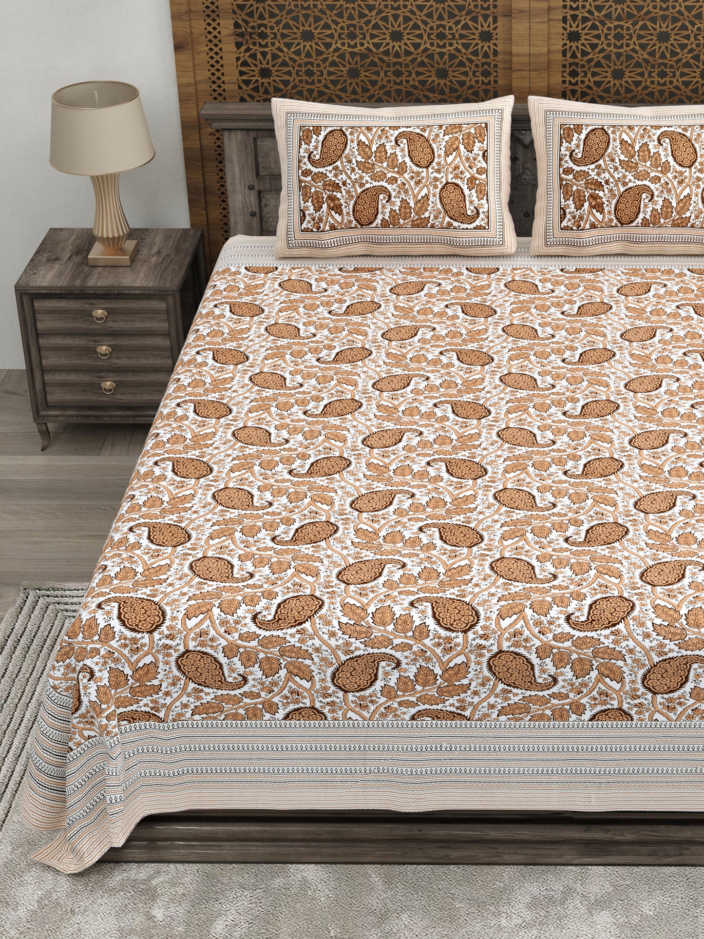 100% pure cotton jaipuri sanganari printed 98*108 king size Premium bedsheet with 2 Matching pillow covers