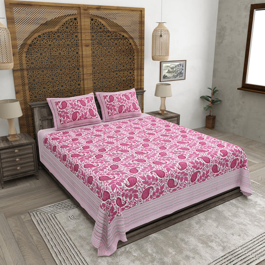 100% pure cotton jaipuri sanganari printed 98*108 king size Premium bedsheet with 2 Matching pillow covers