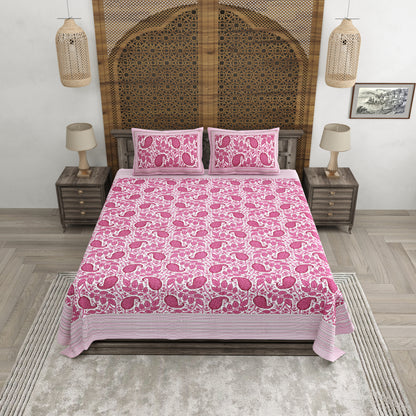 100% pure cotton jaipuri sanganari printed 98*108 king size Premium bedsheet with 2 Matching pillow covers