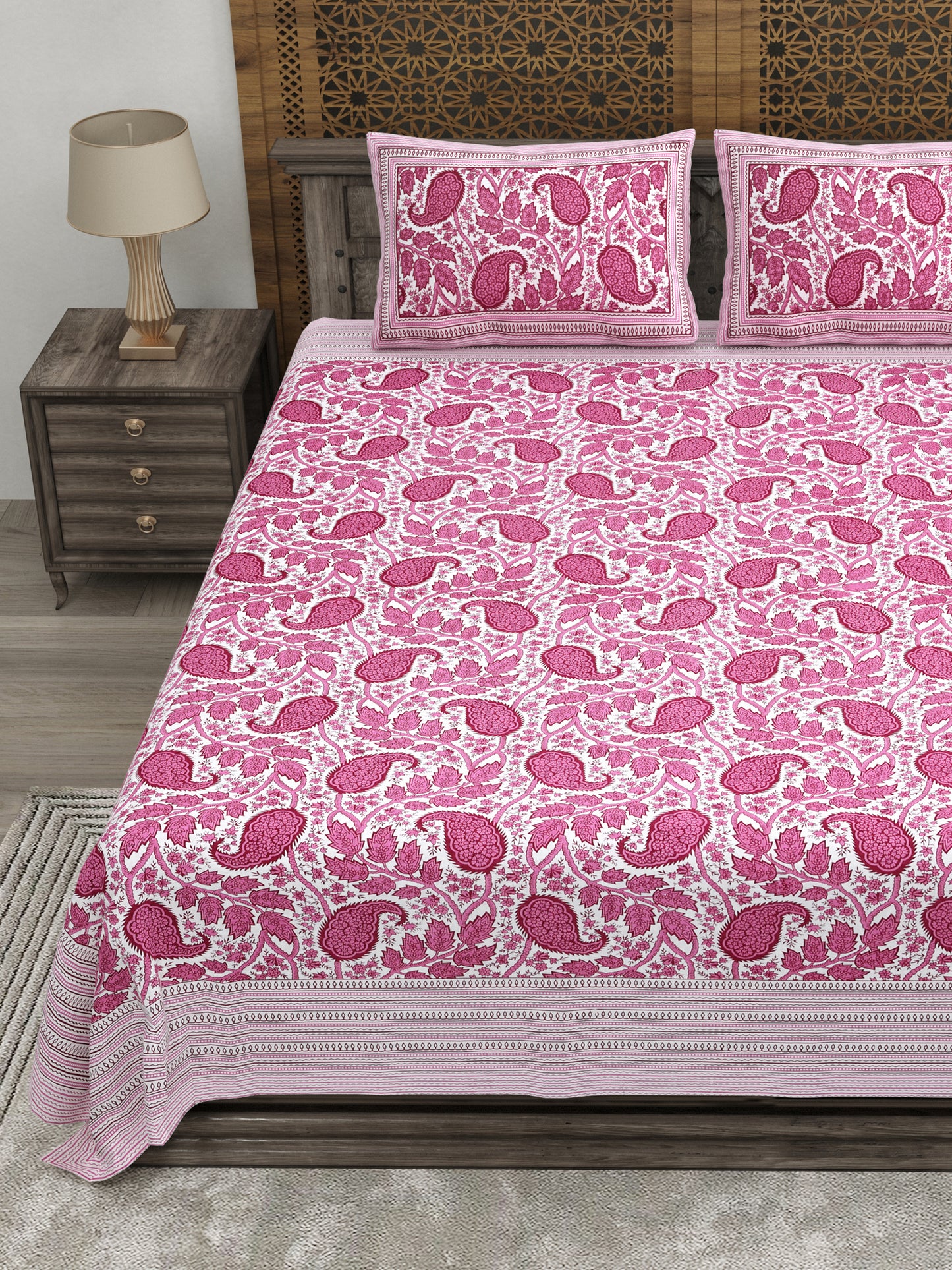 100% pure cotton jaipuri sanganari printed 98*108 king size Premium bedsheet with 2 Matching pillow covers