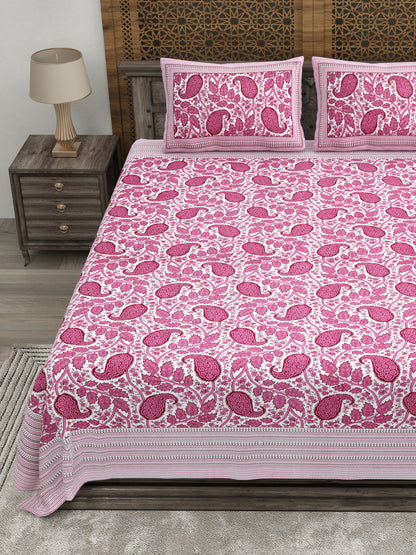 100% pure cotton jaipuri sanganari printed 98*108 king size Premium bedsheet with 2 Matching pillow covers