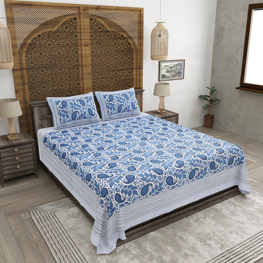 100% pure cotton jaipuri sanganari printed 98*108 king size Premium bedsheet with 2 Matching pillow covers