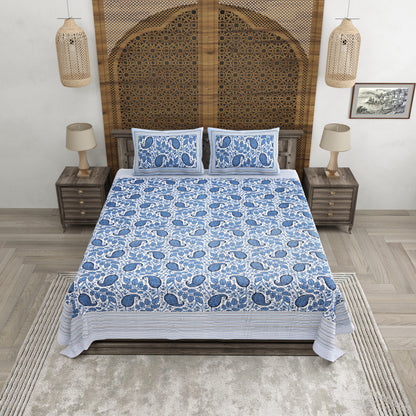 100% pure cotton jaipuri sanganari printed 98*108 king size Premium bedsheet with 2 Matching pillow covers