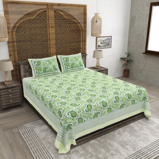 100% pure cotton jaipuri sanganari printed 98*108 king size Premium bedsheet with 2 Matching pillow covers