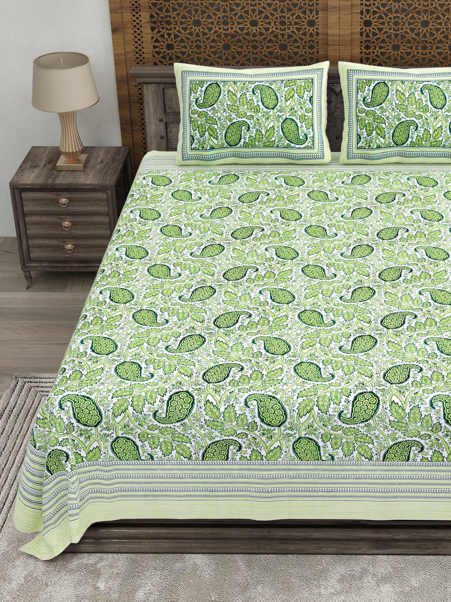 100% pure cotton jaipuri sanganari printed 98*108 king size Premium bedsheet with 2 Matching pillow covers