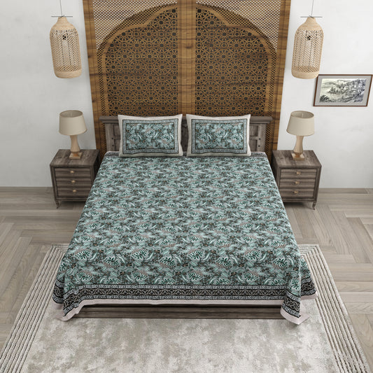 100% pure cotton jaipuri sanganari printed 98*108 king size Premium bedsheet with 2 Matching pillow covers