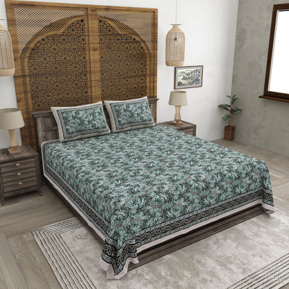 100% pure cotton jaipuri sanganari printed 98*108 king size Premium bedsheet with 2 Matching pillow covers
