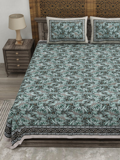 100% pure cotton jaipuri sanganari printed 98*108 king size Premium bedsheet with 2 Matching pillow covers