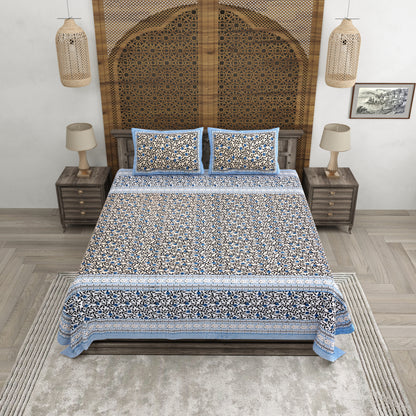 100% pure cotton jaipuri sanganari printed 98*108 king size Premium bedsheet with 2 Matching pillow covers