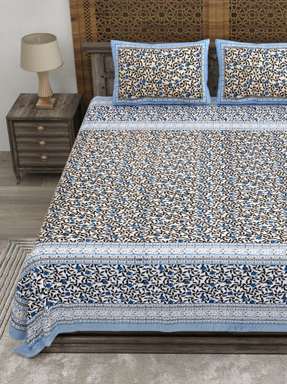 100% pure cotton jaipuri sanganari printed 98*108 king size Premium bedsheet with 2 Matching pillow covers