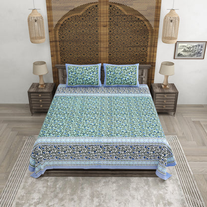 100% pure cotton jaipuri sanganari printed 98*108 king size Premium bedsheet with 2 Matching pillow covers
