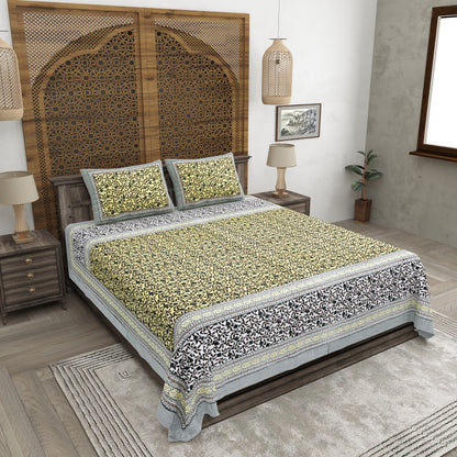 100% pure cotton jaipuri sanganari printed 98*108 king size Premium bedsheet with 2 Matching pillow covers