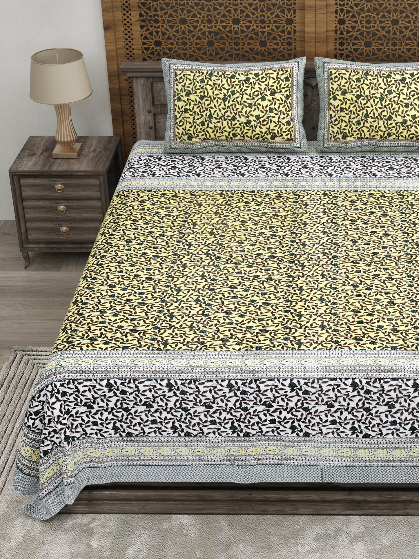 100% pure cotton jaipuri sanganari printed 98*108 king size Premium bedsheet with 2 Matching pillow covers