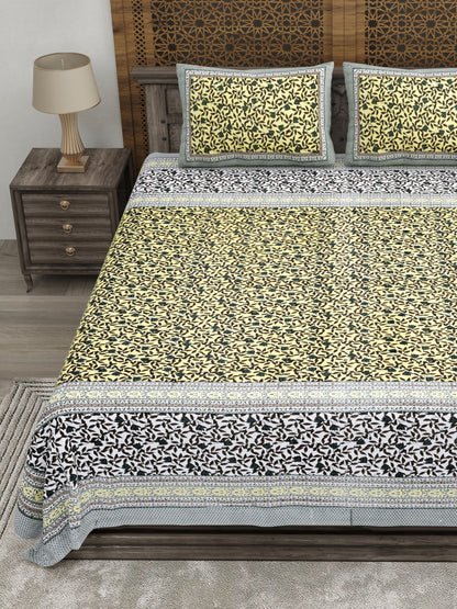 100% pure cotton jaipuri sanganari printed 98*108 king size Premium bedsheet with 2 Matching pillow covers