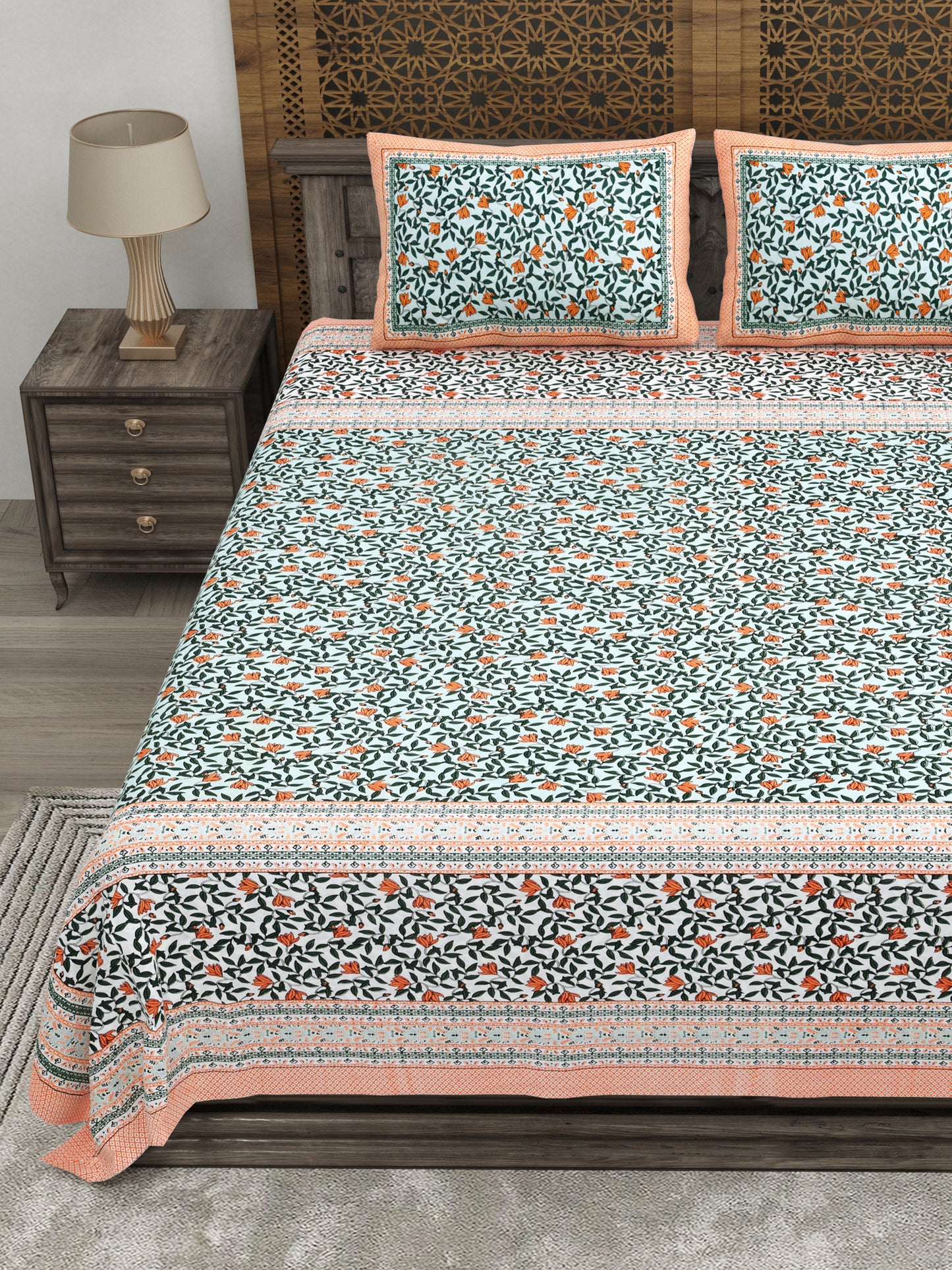 100% pure cotton jaipuri sanganari printed 98*108 king size Premium bedsheet with 2 Matching pillow covers