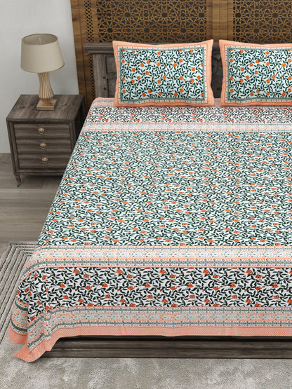 100% pure cotton jaipuri sanganari printed 98*108 king size Premium bedsheet with 2 Matching pillow covers