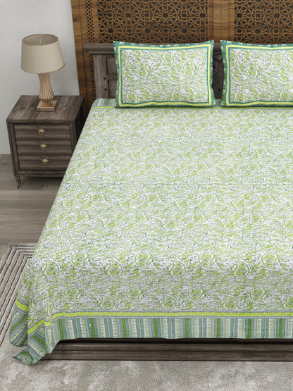 100% pure cotton jaipuri sanganari printed 98*108 king size Premium bedsheet with 2 Matching pillow covers