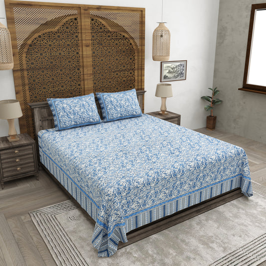 100% pure cotton jaipuri sanganari printed 98*108 king size Premium bedsheet with 2 Matching pillow covers