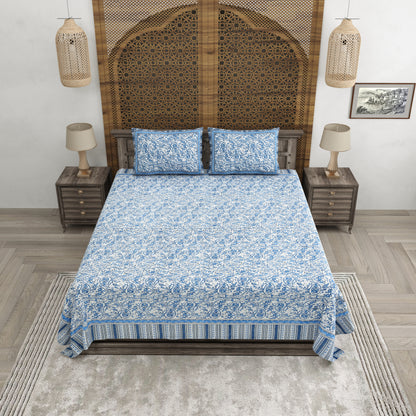 100% pure cotton jaipuri sanganari printed 98*108 king size Premium bedsheet with 2 Matching pillow covers