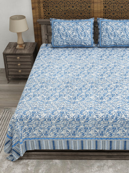 100% pure cotton jaipuri sanganari printed 98*108 king size Premium bedsheet with 2 Matching pillow covers
