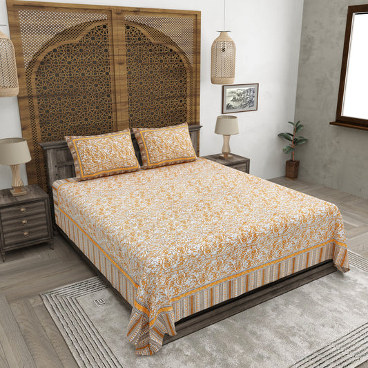 100% pure cotton jaipuri sanganari printed 98*108 king size Premium bedsheet with 2 Matching pillow covers