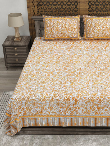 100% pure cotton jaipuri sanganari printed 98*108 king size Premium bedsheet with 2 Matching pillow covers