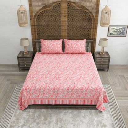 100% pure cotton jaipuri sanganari printed 98*108 king size Premium bedsheet with 2 Matching pillow covers
