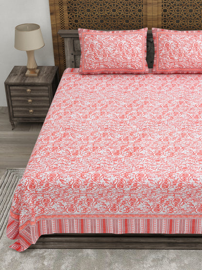 100% pure cotton jaipuri sanganari printed 98*108 king size Premium bedsheet with 2 Matching pillow covers