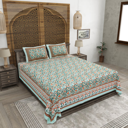 100% pure cotton jaipuri sanganari printed 98*108 king size Premium bedsheet with 2 Matching pillow covers