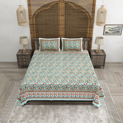 100% pure cotton jaipuri sanganari printed 98*108 king size Premium bedsheet with 2 Matching pillow covers