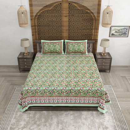100% pure cotton jaipuri sanganari printed 98*108 king size Premium bedsheet with 2 Matching pillow covers