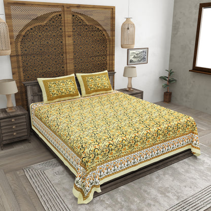 100% pure cotton jaipuri sanganari printed 98*108 king size Premium bedsheet with 2 Matching pillow covers