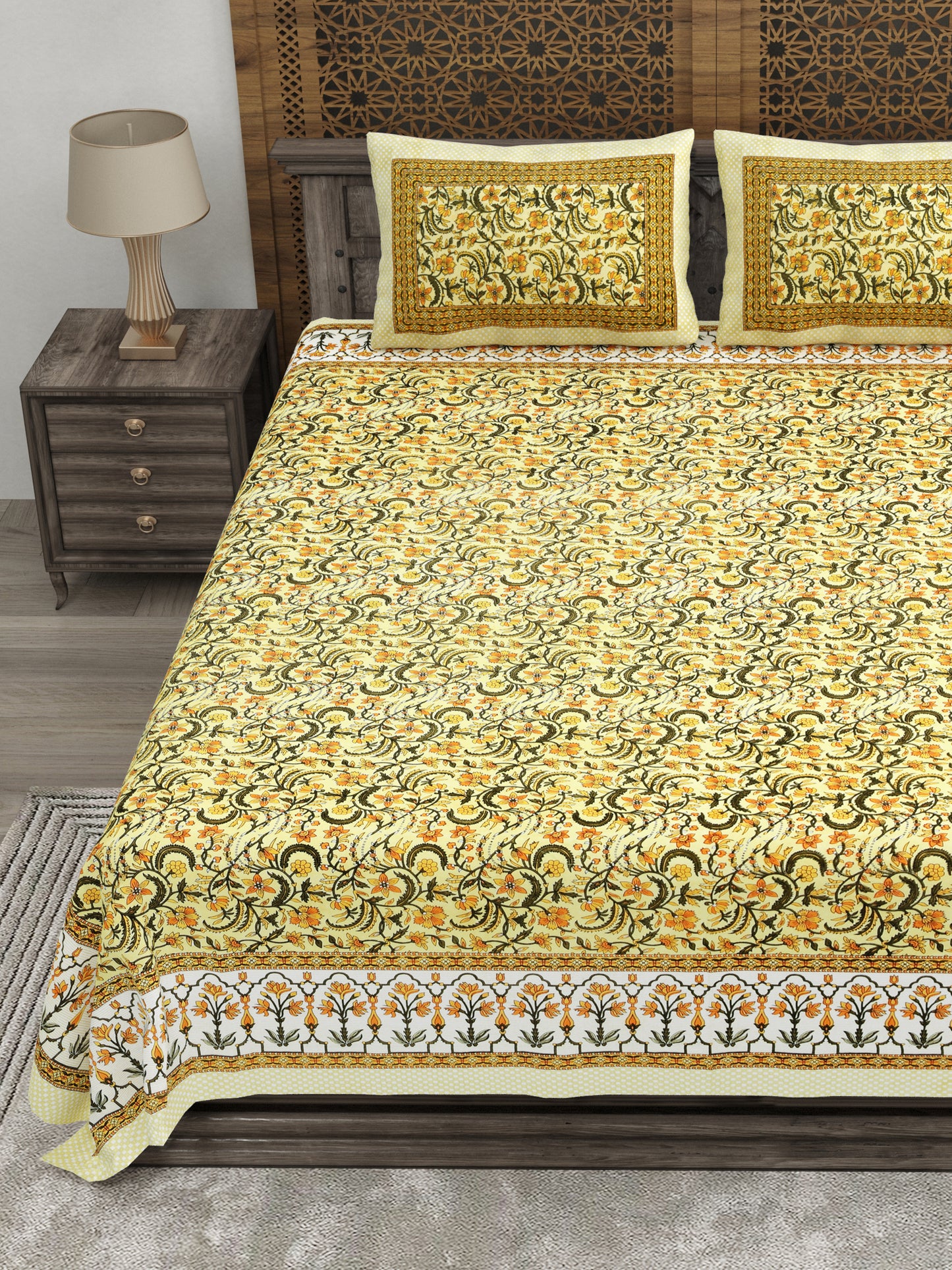 100% pure cotton jaipuri sanganari printed 98*108 king size Premium bedsheet with 2 Matching pillow covers