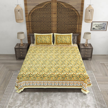 100% pure cotton jaipuri sanganari printed 98*108 king size Premium bedsheet with 2 Matching pillow covers