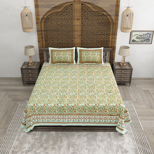 100% pure cotton jaipuri sanganari printed 98*108 king size Premium bedsheet with 2 Matching pillow covers