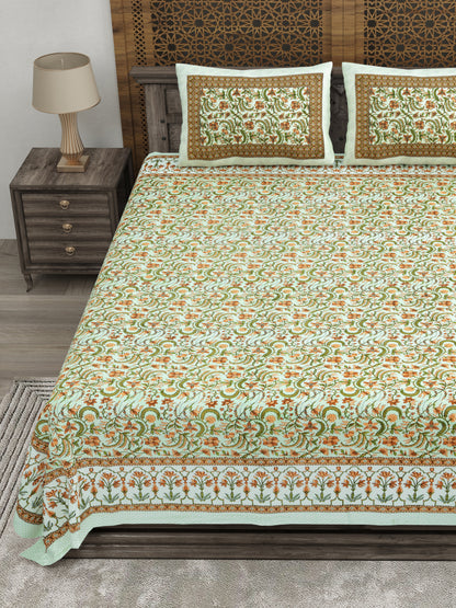 100% pure cotton jaipuri sanganari printed 98*108 king size Premium bedsheet with 2 Matching pillow covers