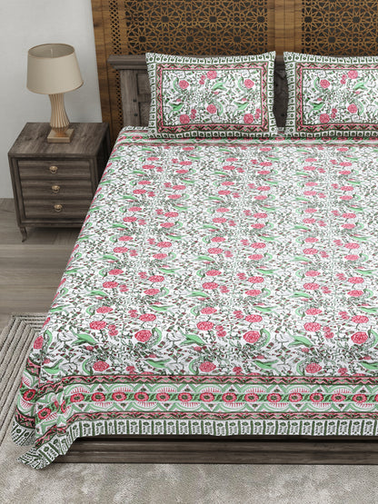 100% pure cotton jaipuri sanganari printed 98*108 king size Premium bedsheet with 2 Matching pillow covers
