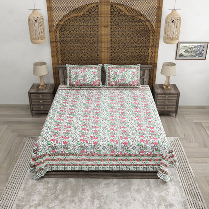100% pure cotton jaipuri sanganari printed 98*108 king size Premium bedsheet with 2 Matching pillow covers