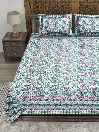 100% pure cotton jaipuri sanganari printed 98*108 king size Premium bedsheet with 2 Matching pillow covers