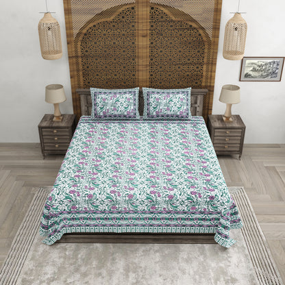 100% pure cotton jaipuri sanganari printed 98*108 king size Premium bedsheet with 2 Matching pillow covers