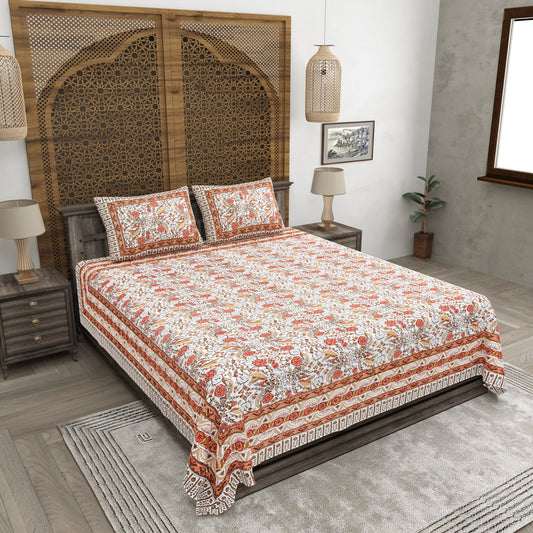 100% pure cotton jaipuri sanganari printed 98*108 king size Premium bedsheet with 2 Matching pillow covers