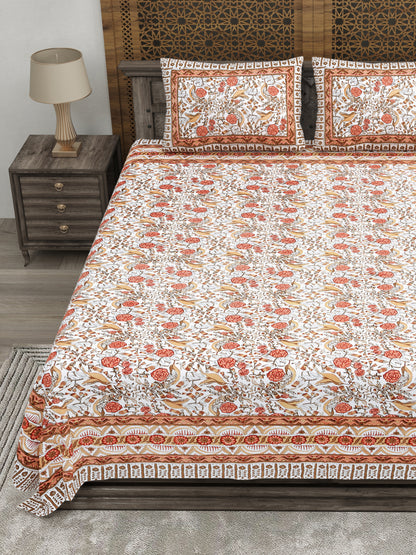 100% pure cotton jaipuri sanganari printed 98*108 king size Premium bedsheet with 2 Matching pillow covers