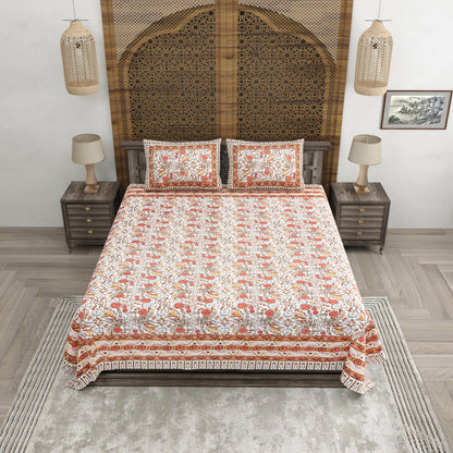 100% pure cotton jaipuri sanganari printed 98*108 king size Premium bedsheet with 2 Matching pillow covers