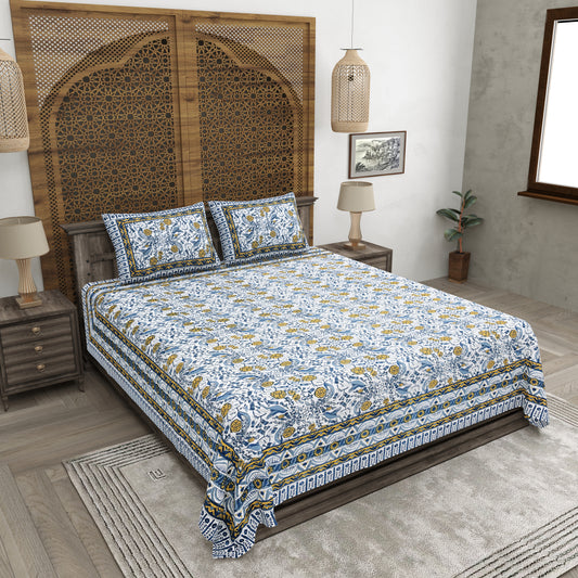 100% pure cotton jaipuri sanganari printed 98*108 king size Premium bedsheet with 2 Matching pillow covers